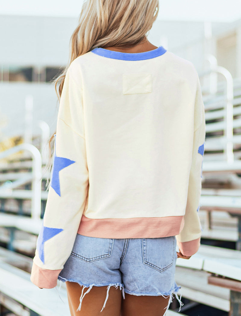 Colorblock Star Accent Crewneck Top