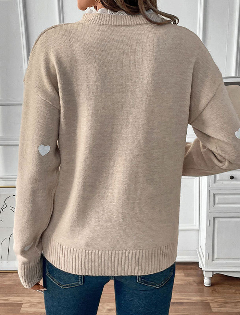 V-Neck Knitted Sweater with Lace Trim