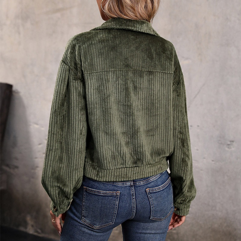 Cropped Corduroy Button-Up Jacket