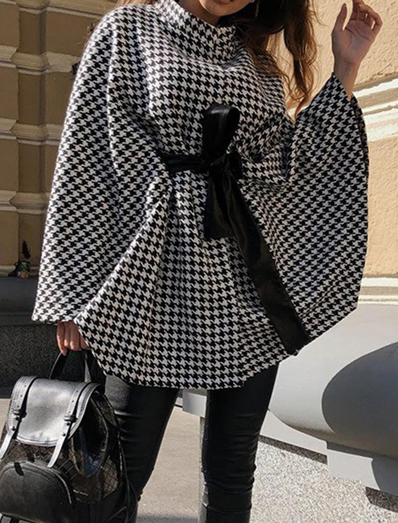 Belted Houndstooth Cape