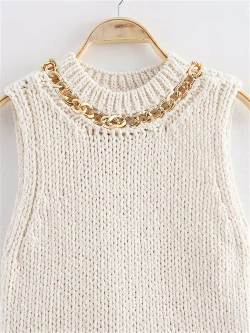 Chain Detail Knit Sleeveless Top