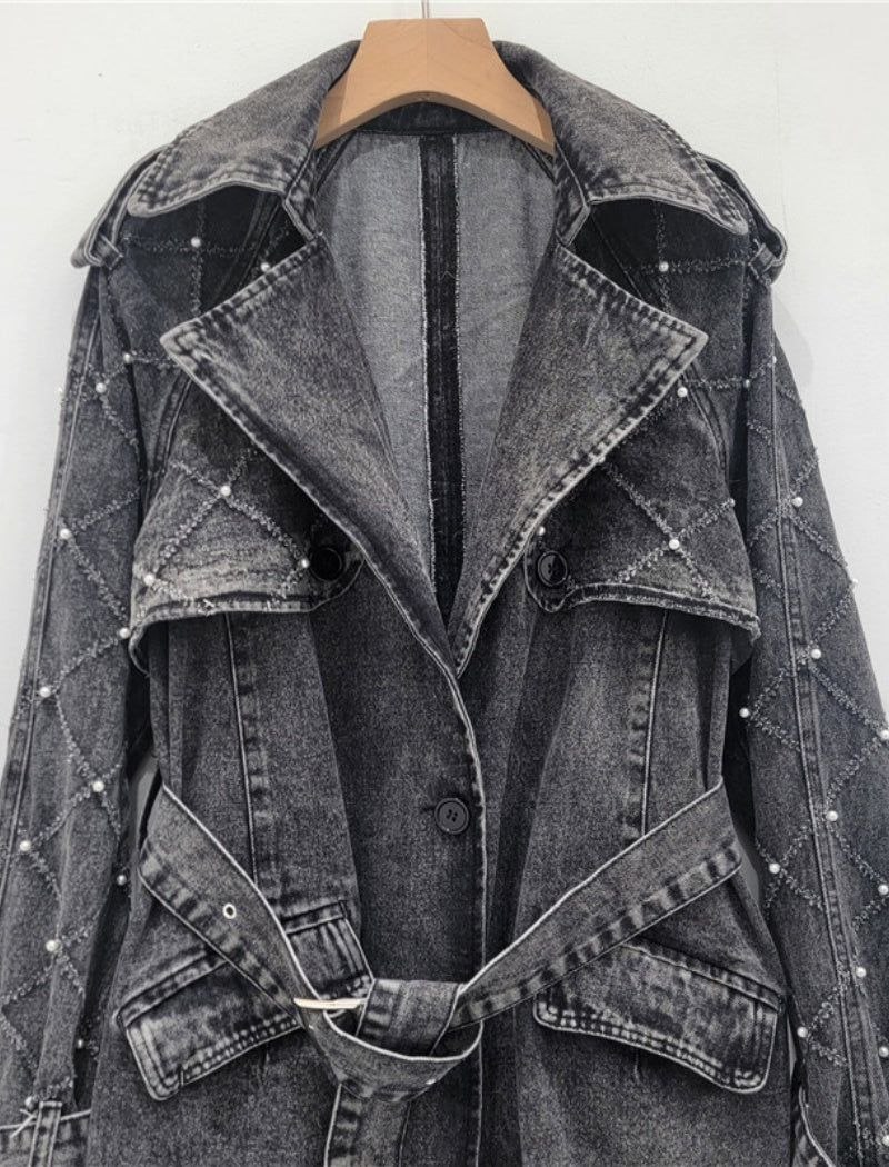 Washed Denim Trench Coat