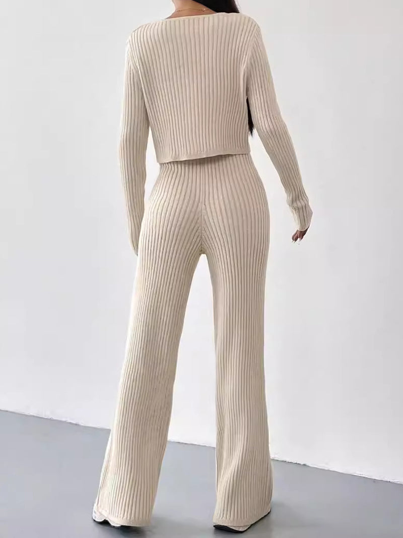 Ribbed Knit Cardigan and Pants Set