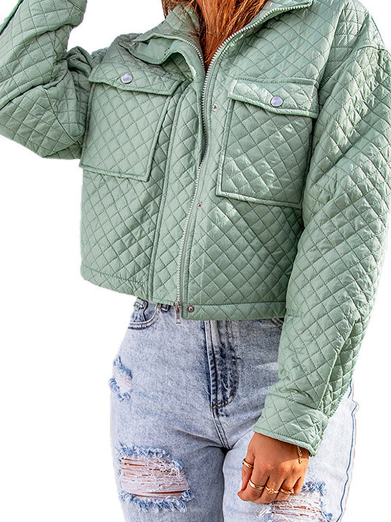 Quilted Cropped Zip-Up Jacket