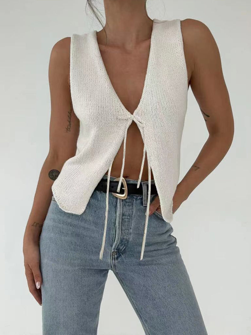 Tie-Front Sleeveless Crop Vest