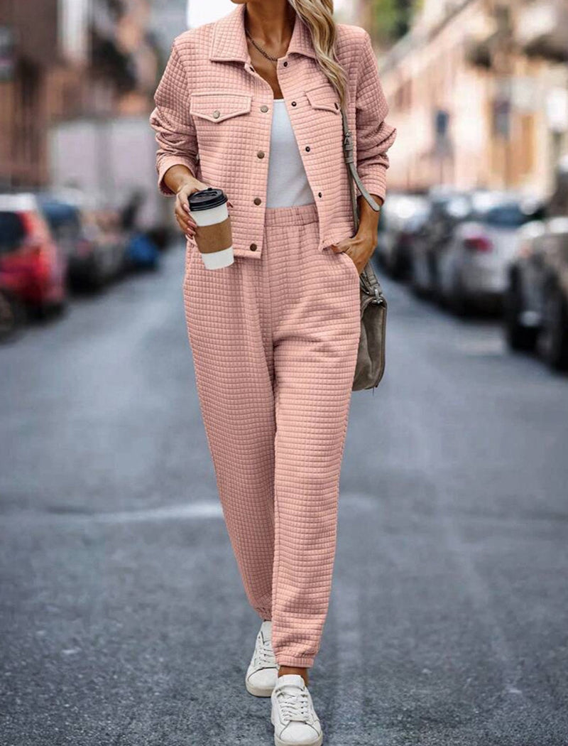 Waffle Textured Two-Piece Jogger Set