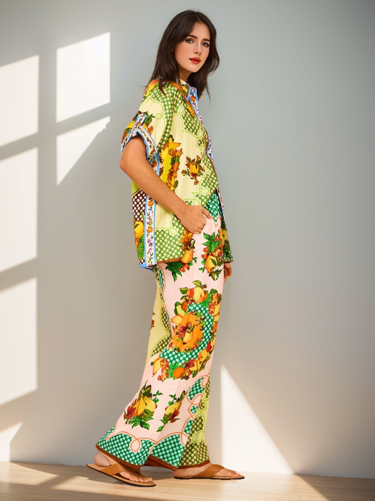 Fruit Print Shirt and Pants Set