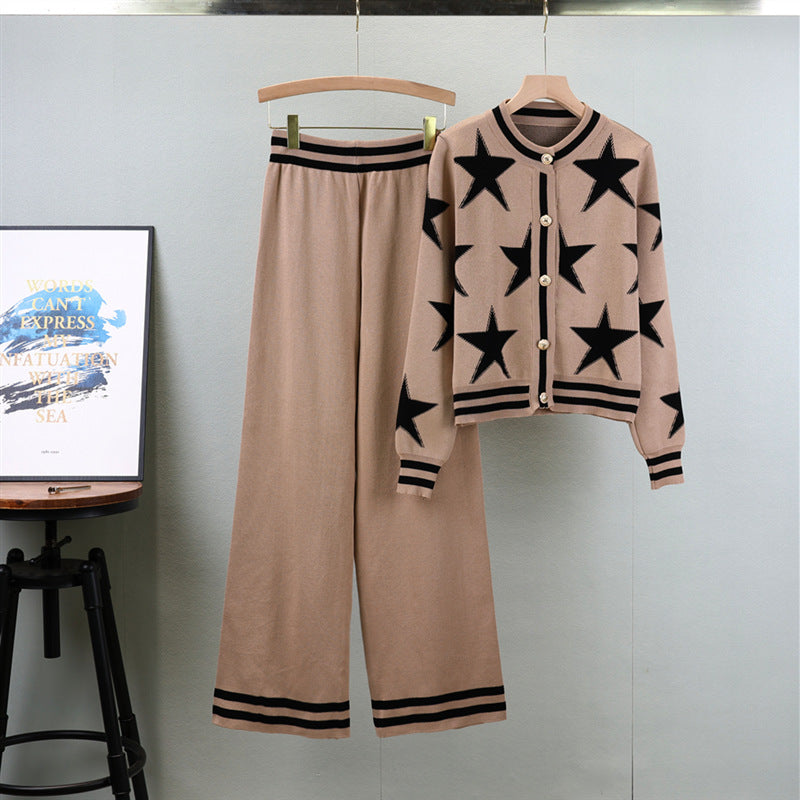Star Print Cardigan and Wide-Leg Pants Set