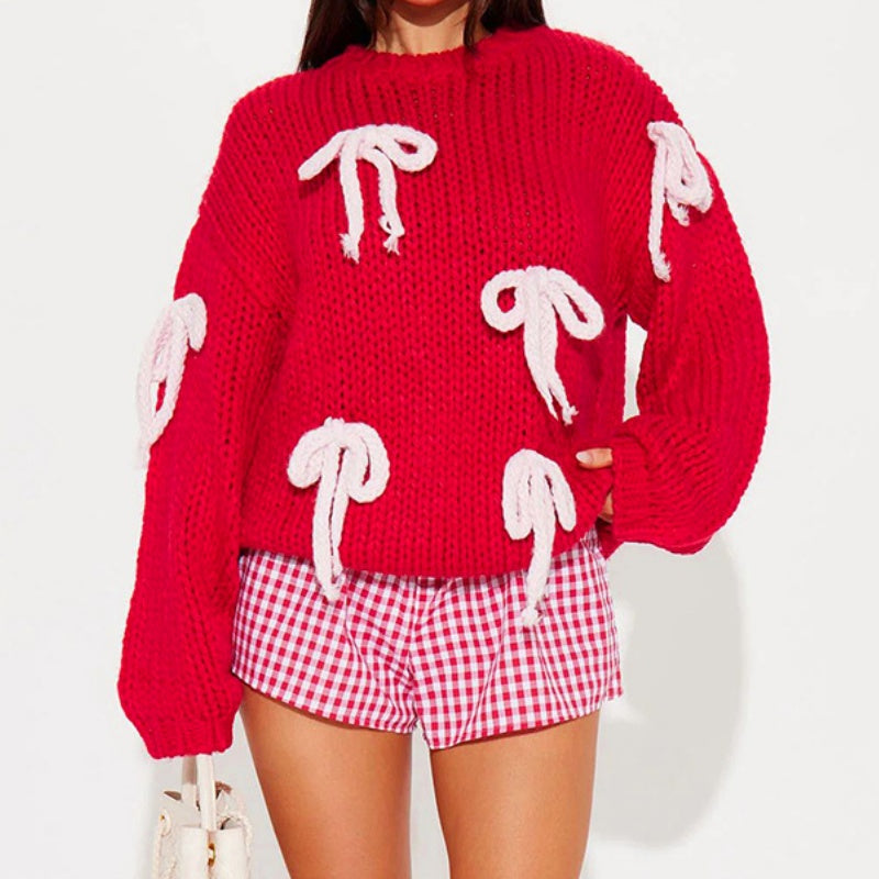 Bow Embellished Oversized Knit Sweater