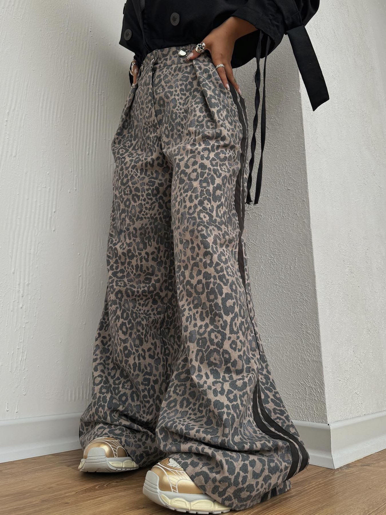Stripes Leopard Wide-Leg Pants