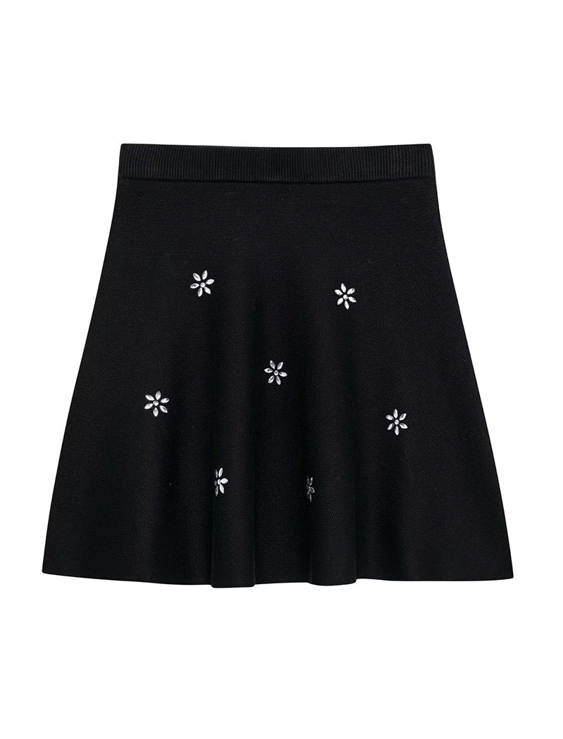 Jewel-Embellished Knit Mini Skirt