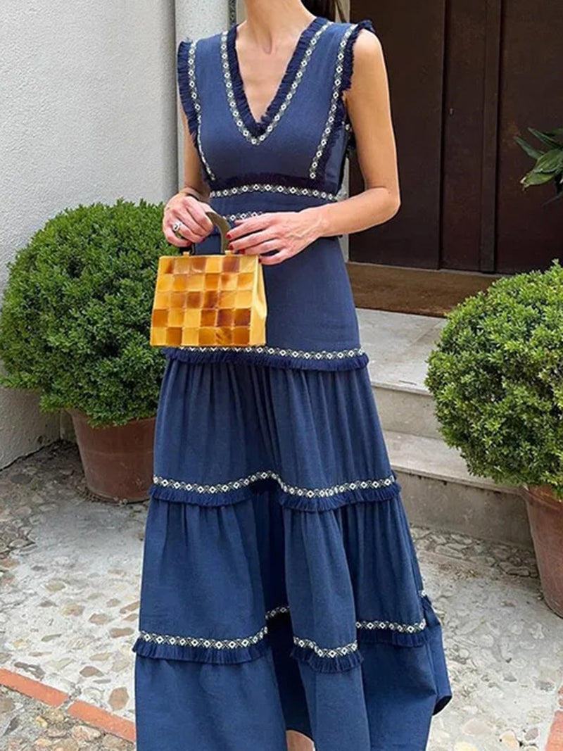 Tiered V-Neck Maxi Dress