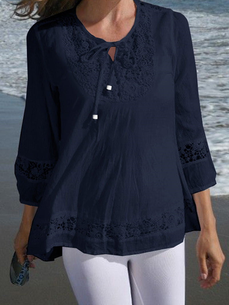 Lace Trim Boho Blouse