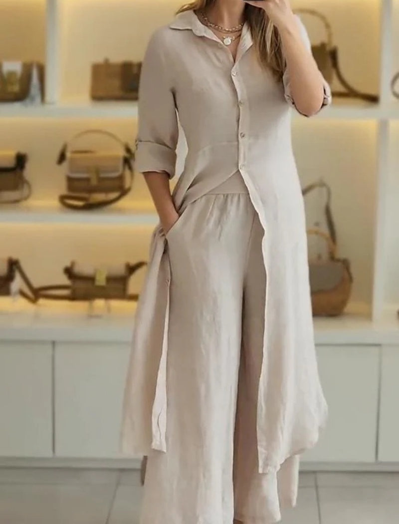 Long Button-Up Duster and Pants Set