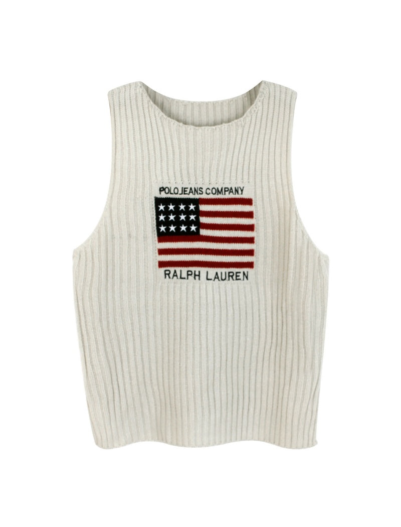 Knit Sleeveless Flag Graphic Top