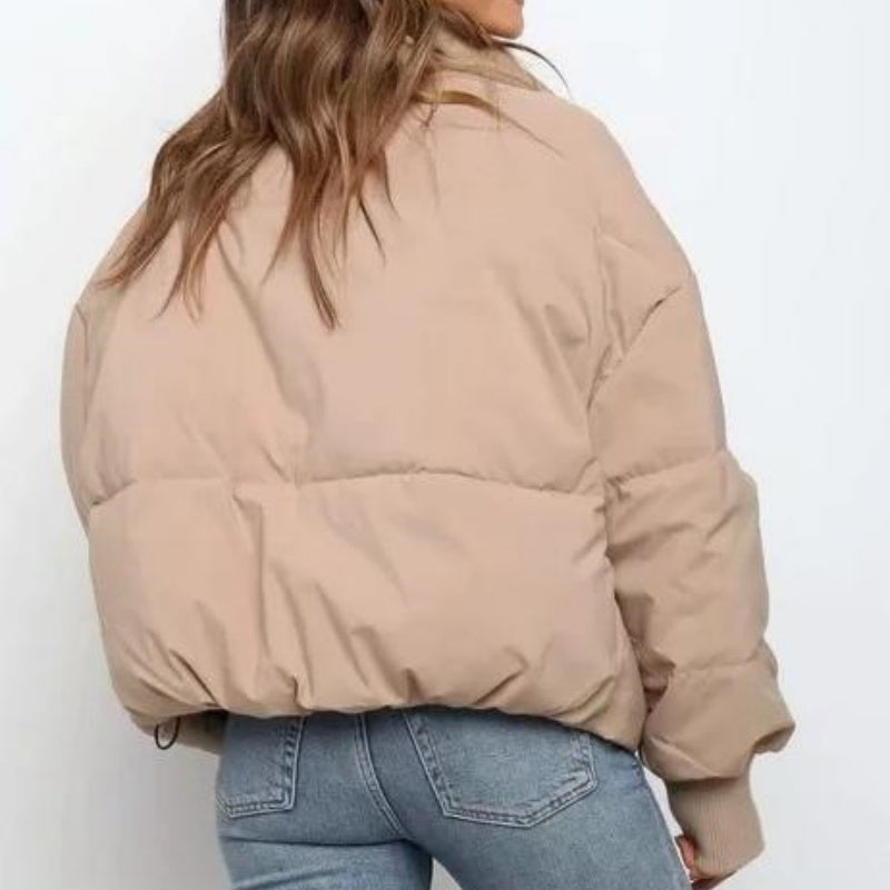 Cropped Puffer Jacket with Zip Closure