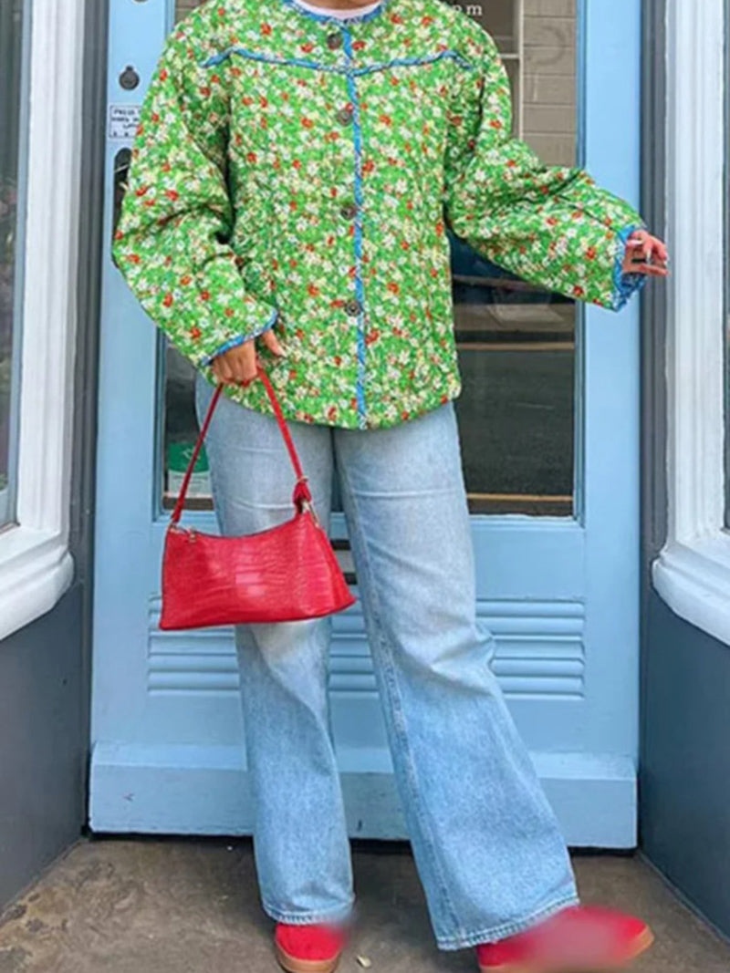 Patchwork Button-Up Quilted Jacket