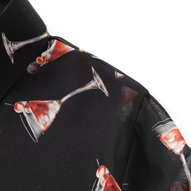 Semi-Transparent Printed Button-Up Long Sleeve Shirt