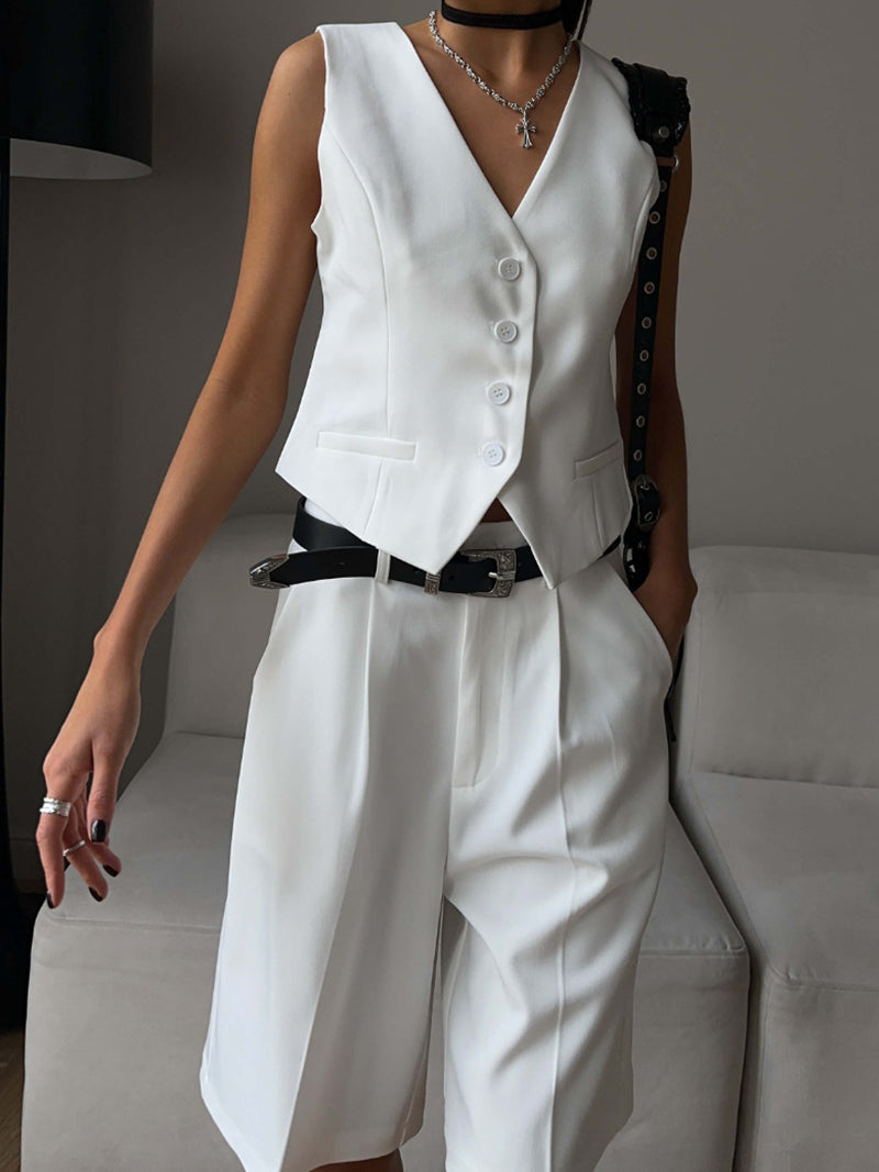 Button-Front Vest and Shorts Set