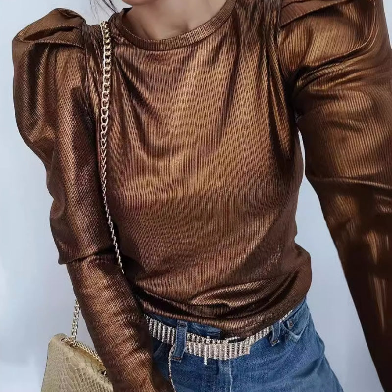 Metallic Puff Sleeve Top