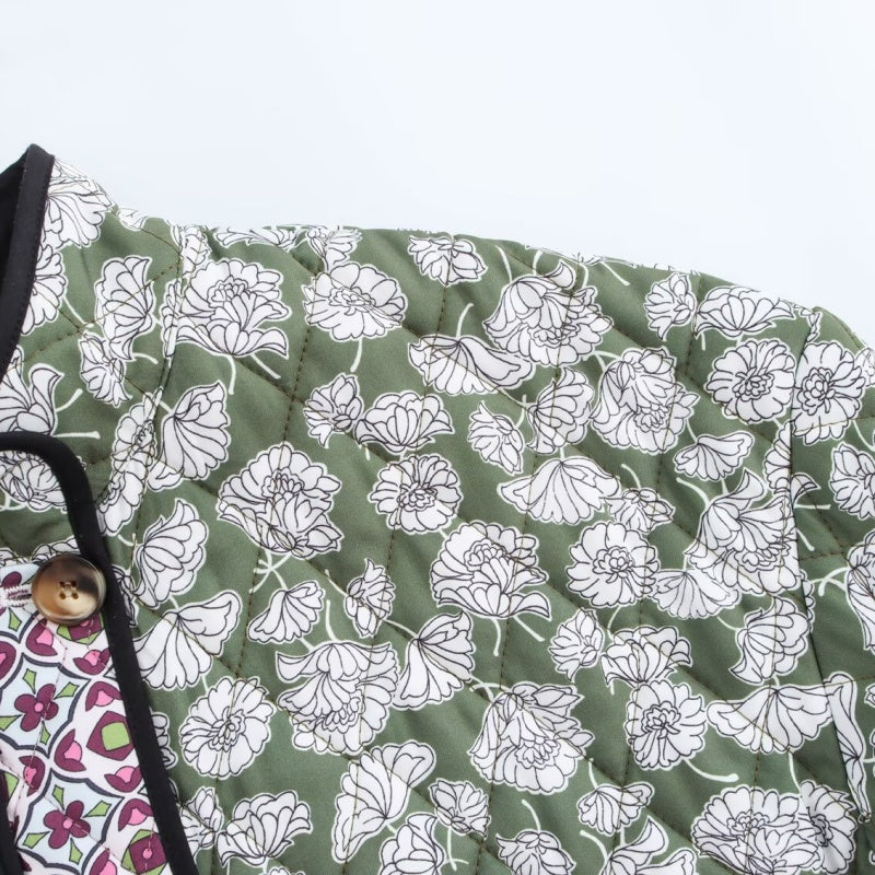 Quilted Floral Contrast Pocket Jacket