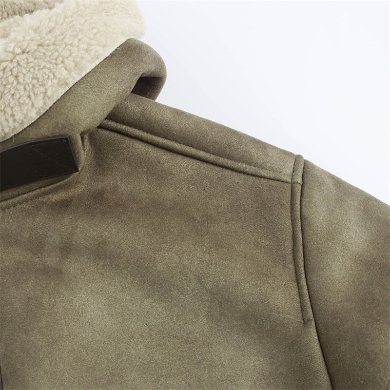 Shearling Hooded Zip-Up Jacket