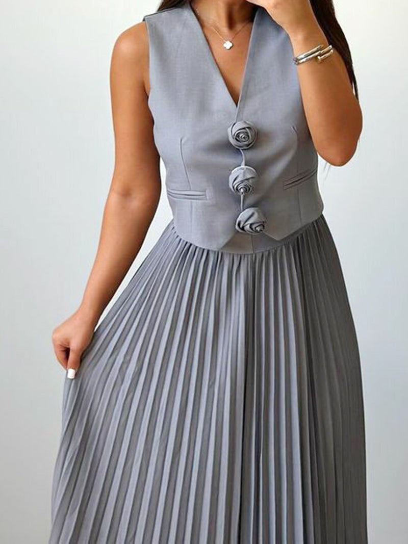 Fitted Vest and Pleated Mini Skirt Set