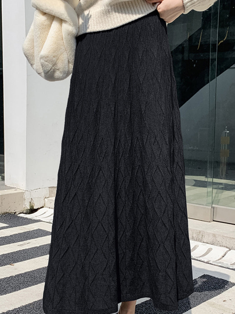 Diamond Knit High-Rise Midi Skirt