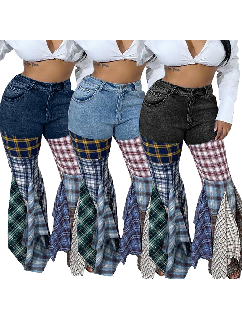 Patchwork Flare Leg Denim Pants