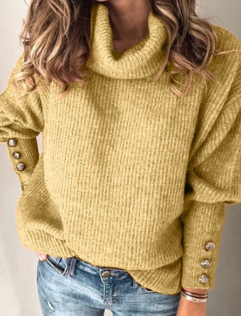 Oversized Button Turtleneck Sweater