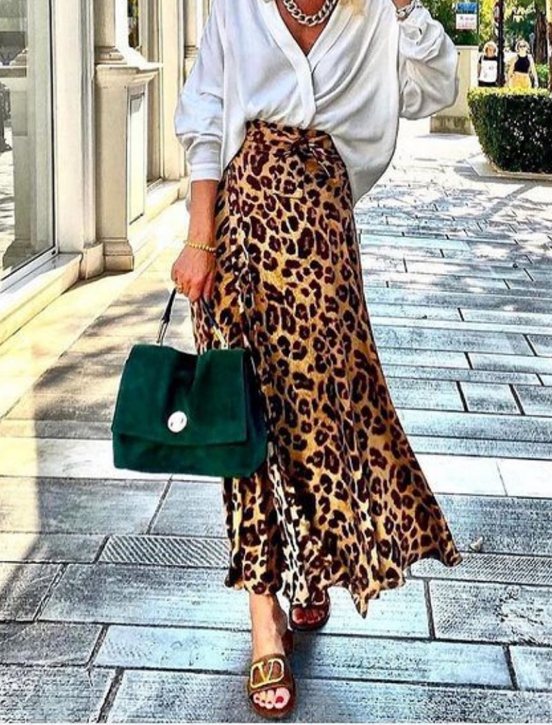 Leopard Print High-Waisted Maxi Skirt