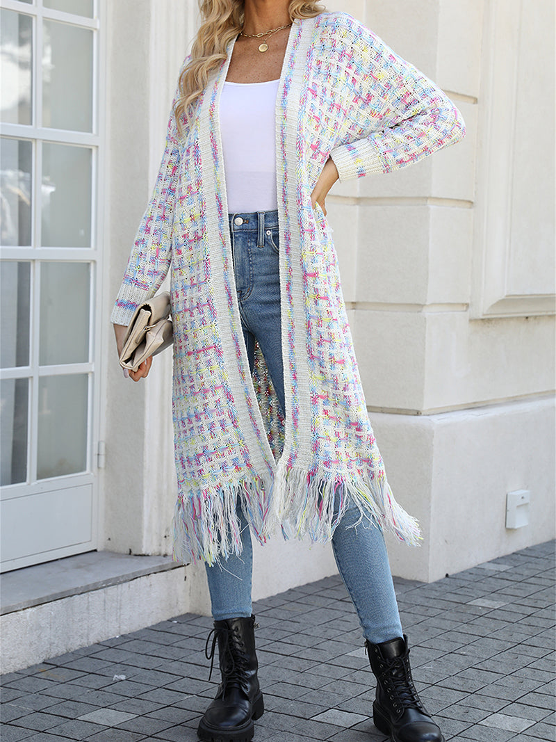 Fringe Longline Open-Front Cardigan