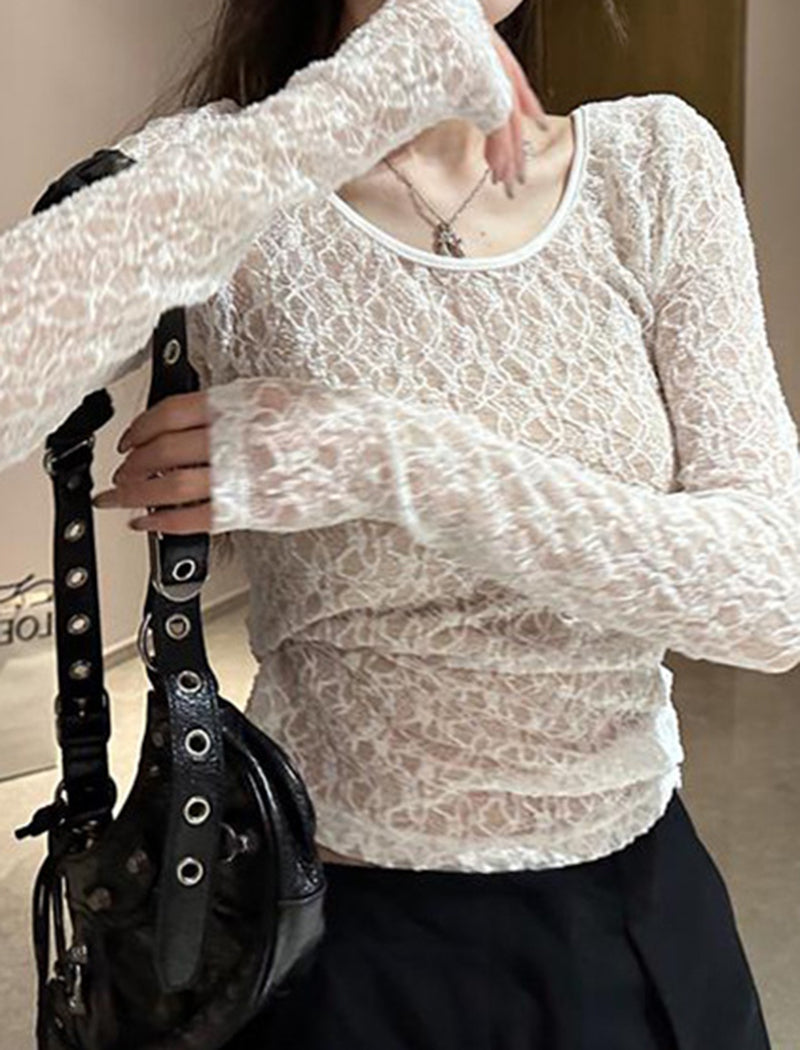 Sheer Lace Long Sleeve Top