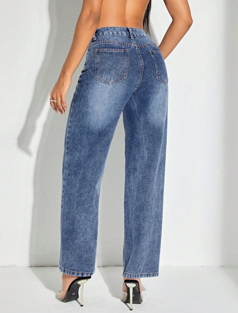 Colorblock Denim Straight-Leg Jeans