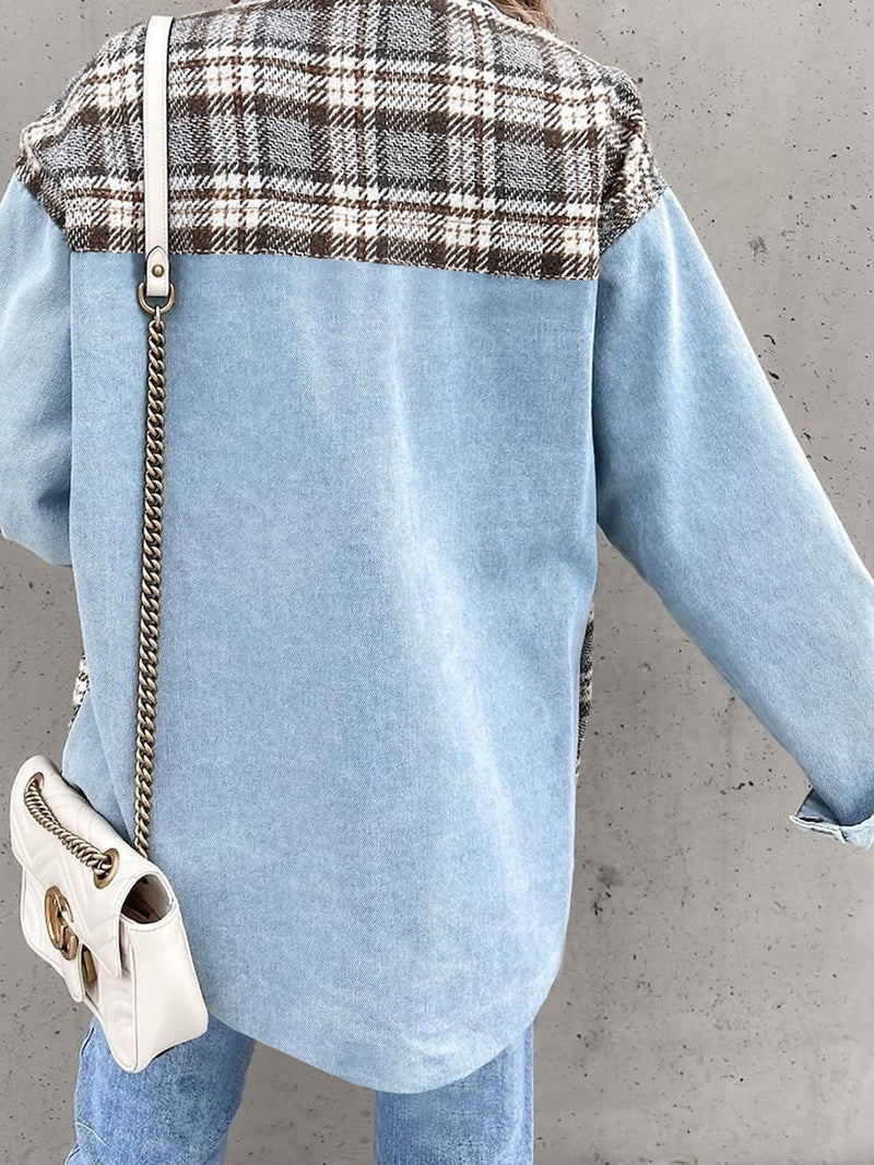 Plaid Patchwork Button-Up Jacket