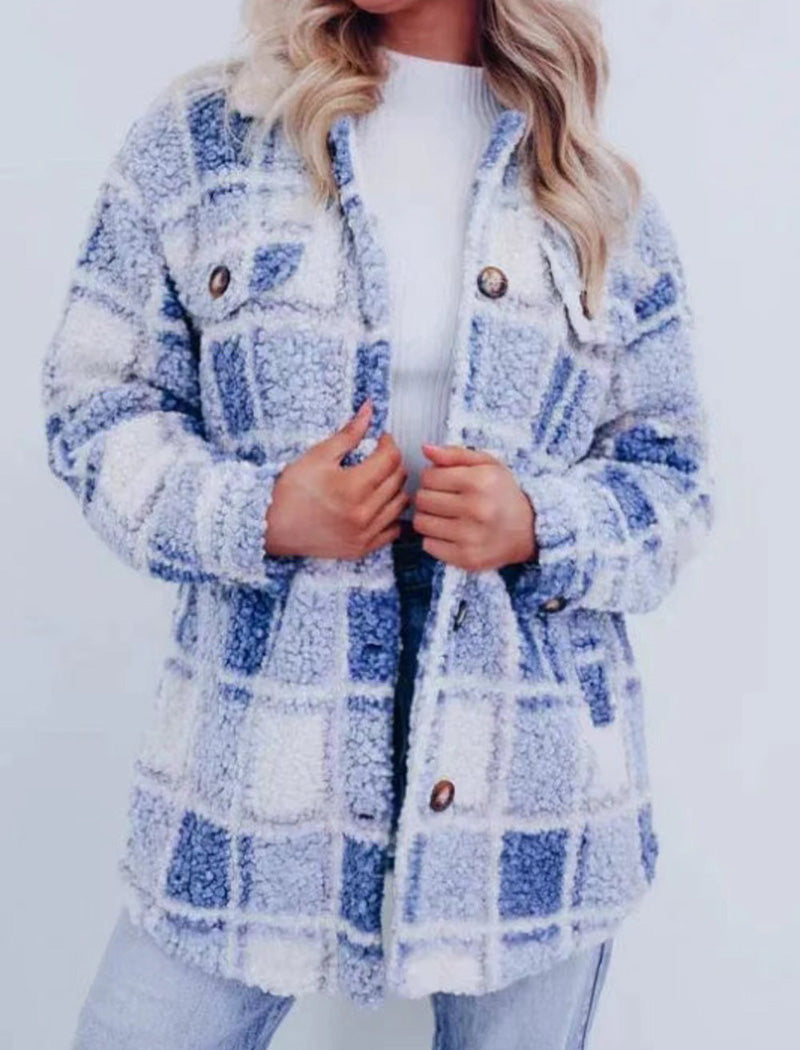 Plaid Pattern Oversized Sherpa Jacket