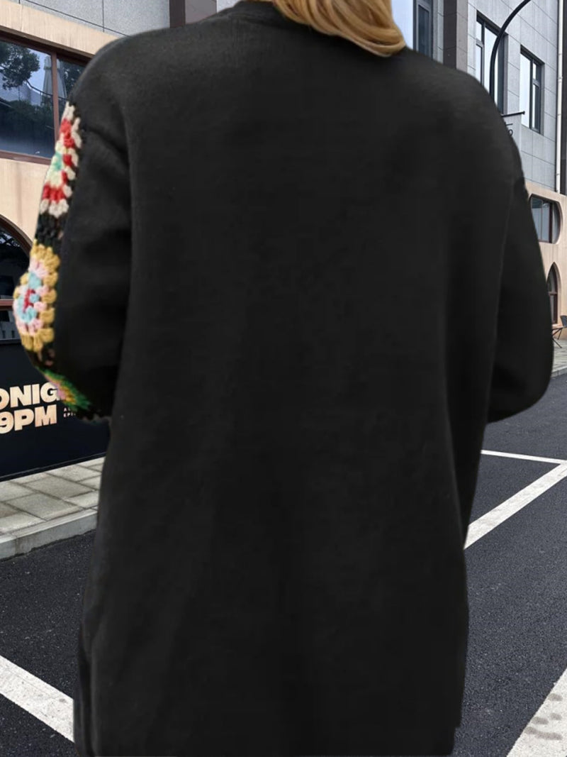 Crochet Sleeve Open-Front Cardigan