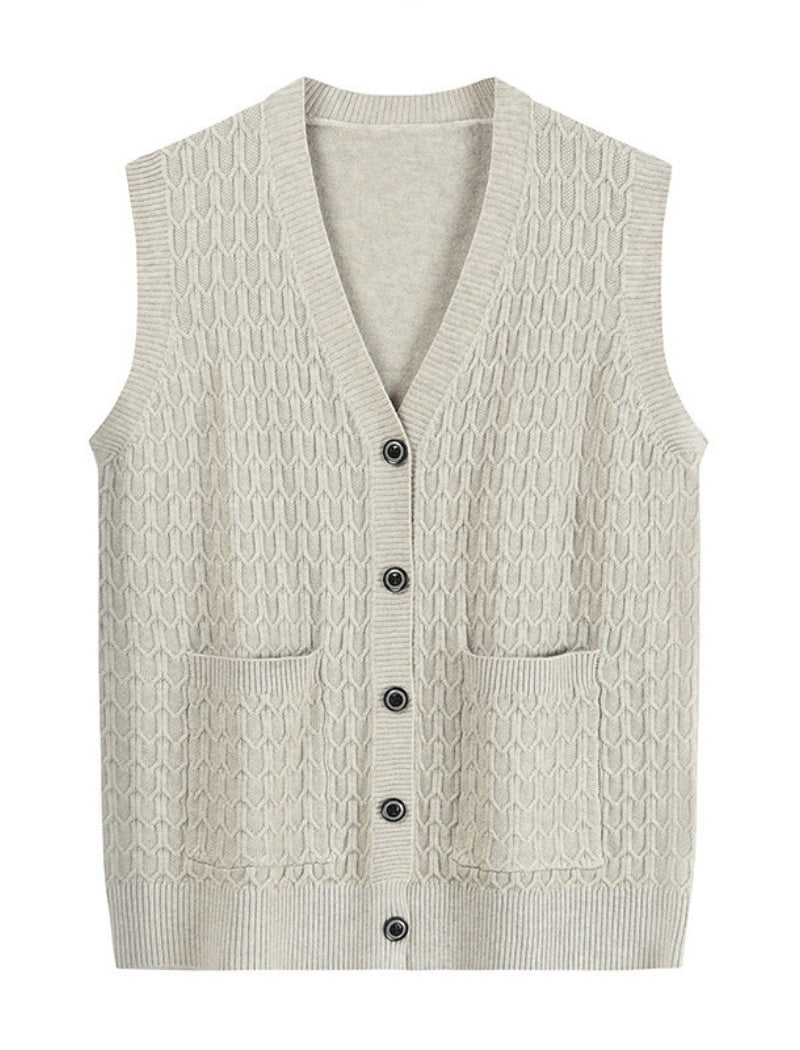 Button-Up Knit Vest with Front Pockets