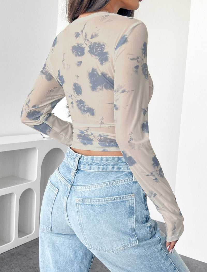 Floral Print Sheer Long Sleeve Top