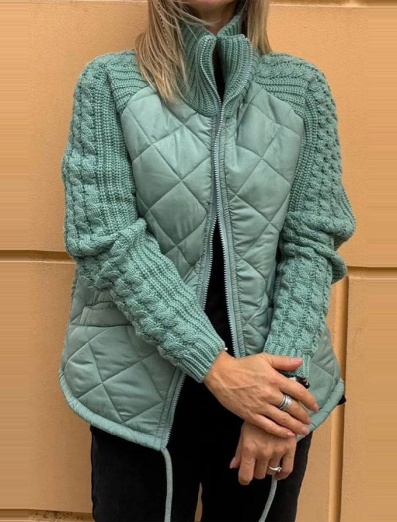 Quilted Jacket with Knit Sleeve Contrast