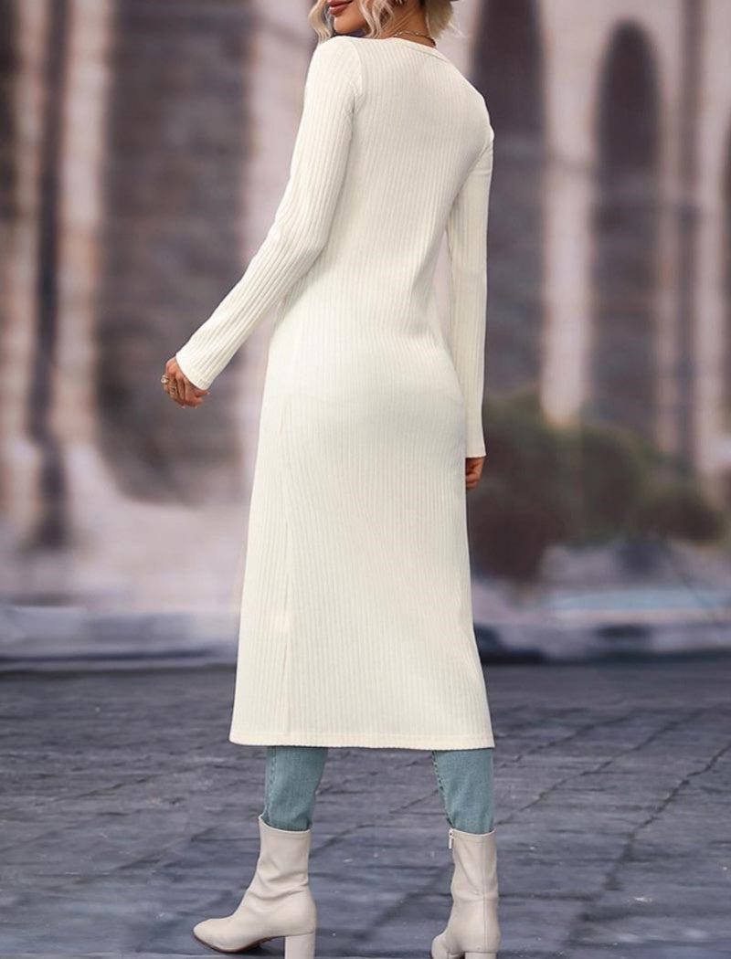 Ribbed Button-Up Longline Cardigan