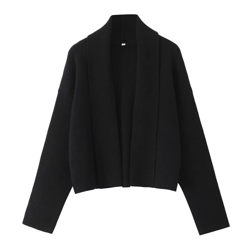 Collared Open-Front Knit Cardigan