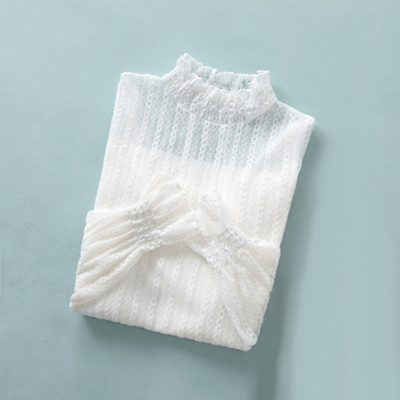 Sheer Lace Ruffle-Trim Blouse