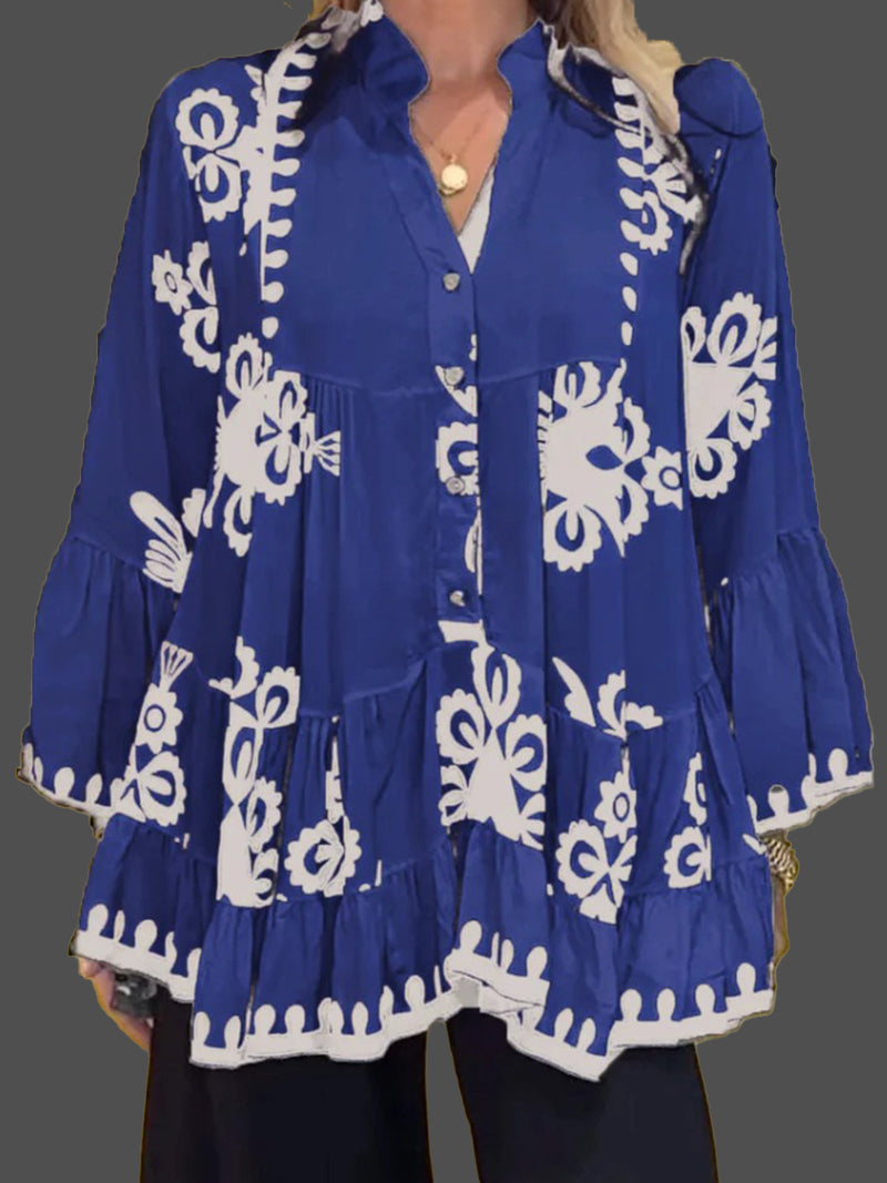 Graphic Flare-Sleeve Blouse