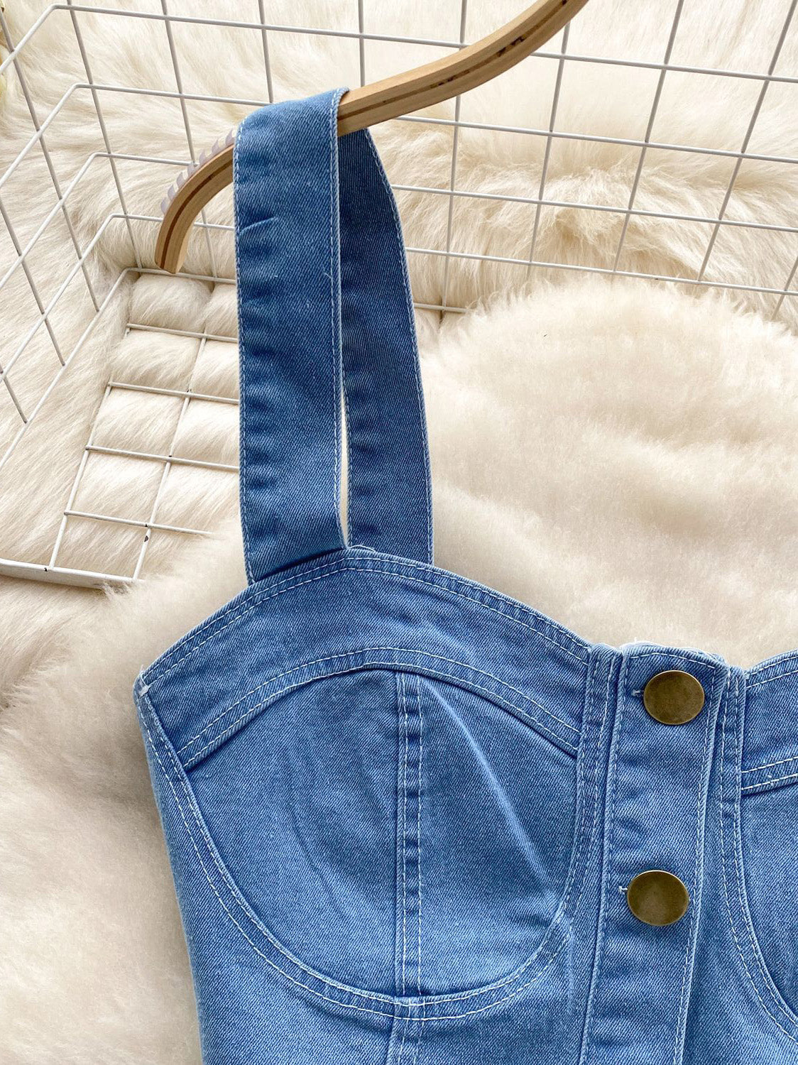 Denim Corset Top & Pleated Mini Skirt Set