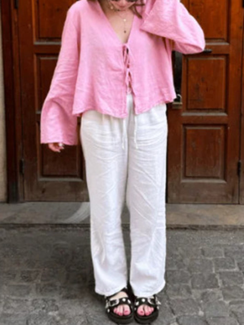 Tie-Front Cropped Blouse