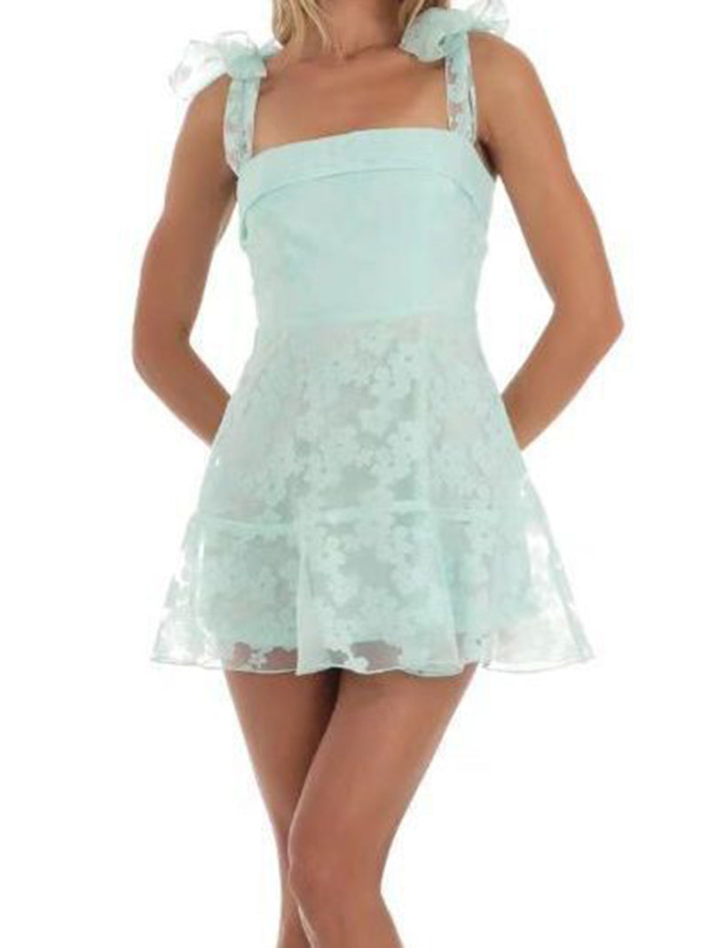 Floral Lace Tie-Shoulder Mini Dress