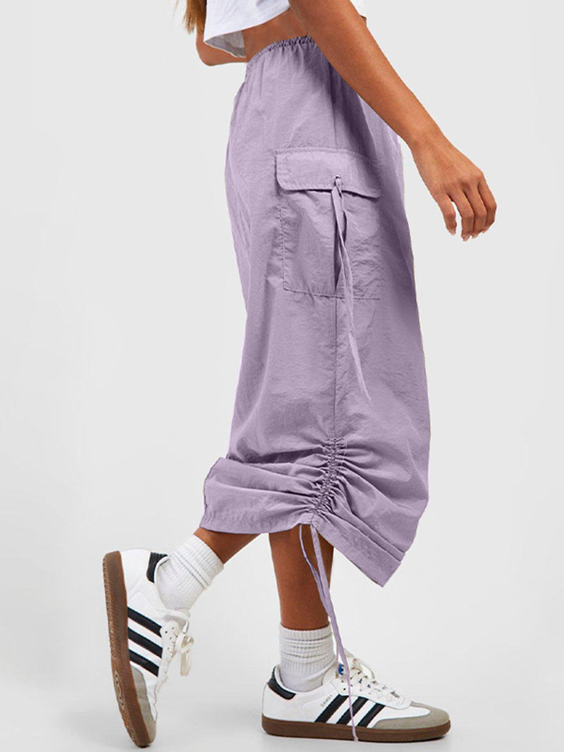 Drawstring Cargo Midi Skirt