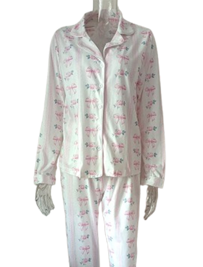 Long Sleeve Pajama Set with Bow Print