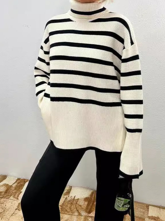 Striped Turtleneck Pullover Sweater